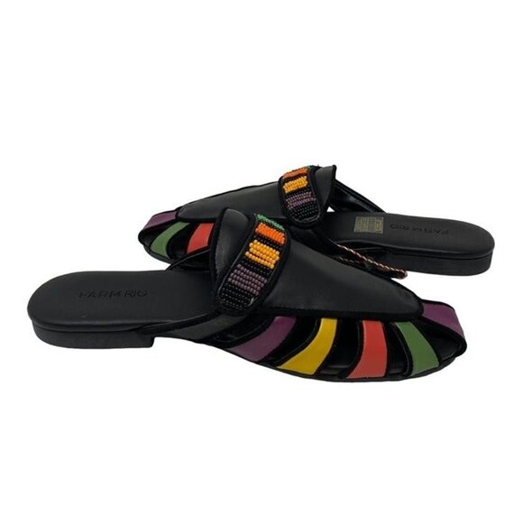 NWOB FARM Rio Sz 8 Rainbow Beaded Mule Vegan Tropical Vacation Boho - Picture 6 of 12